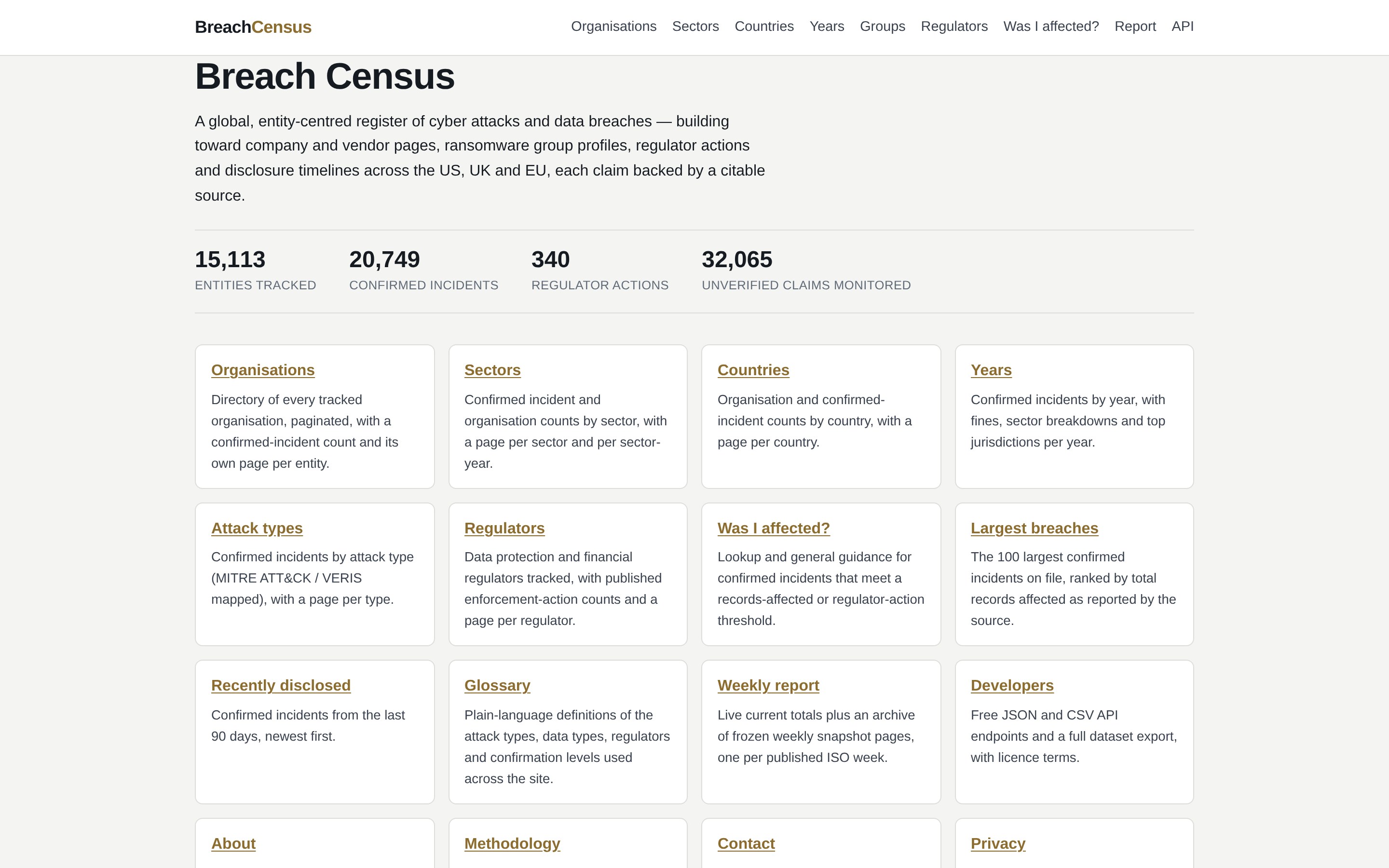 Breach Census home page