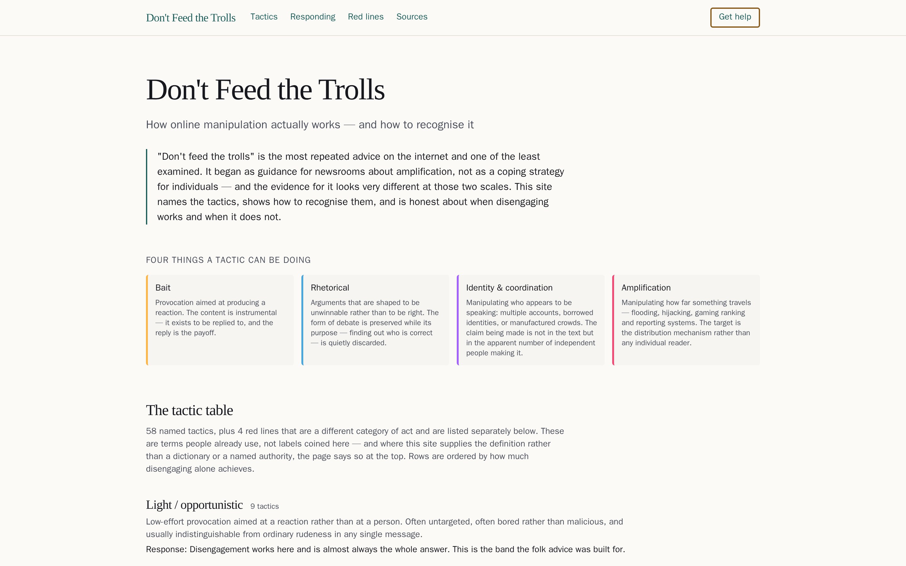 Don't Feed the Trolls home page