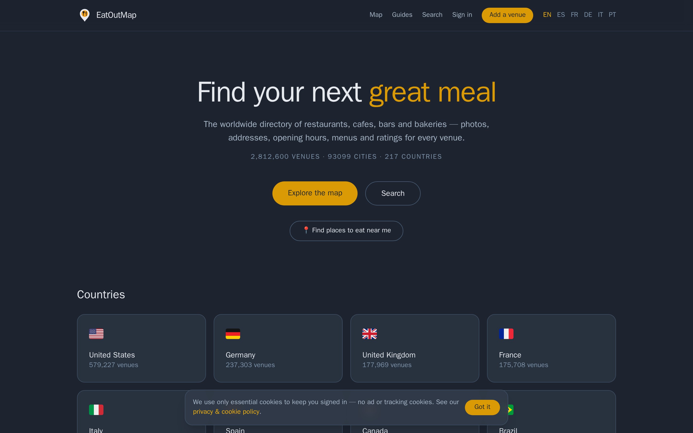 EatOutMap home page