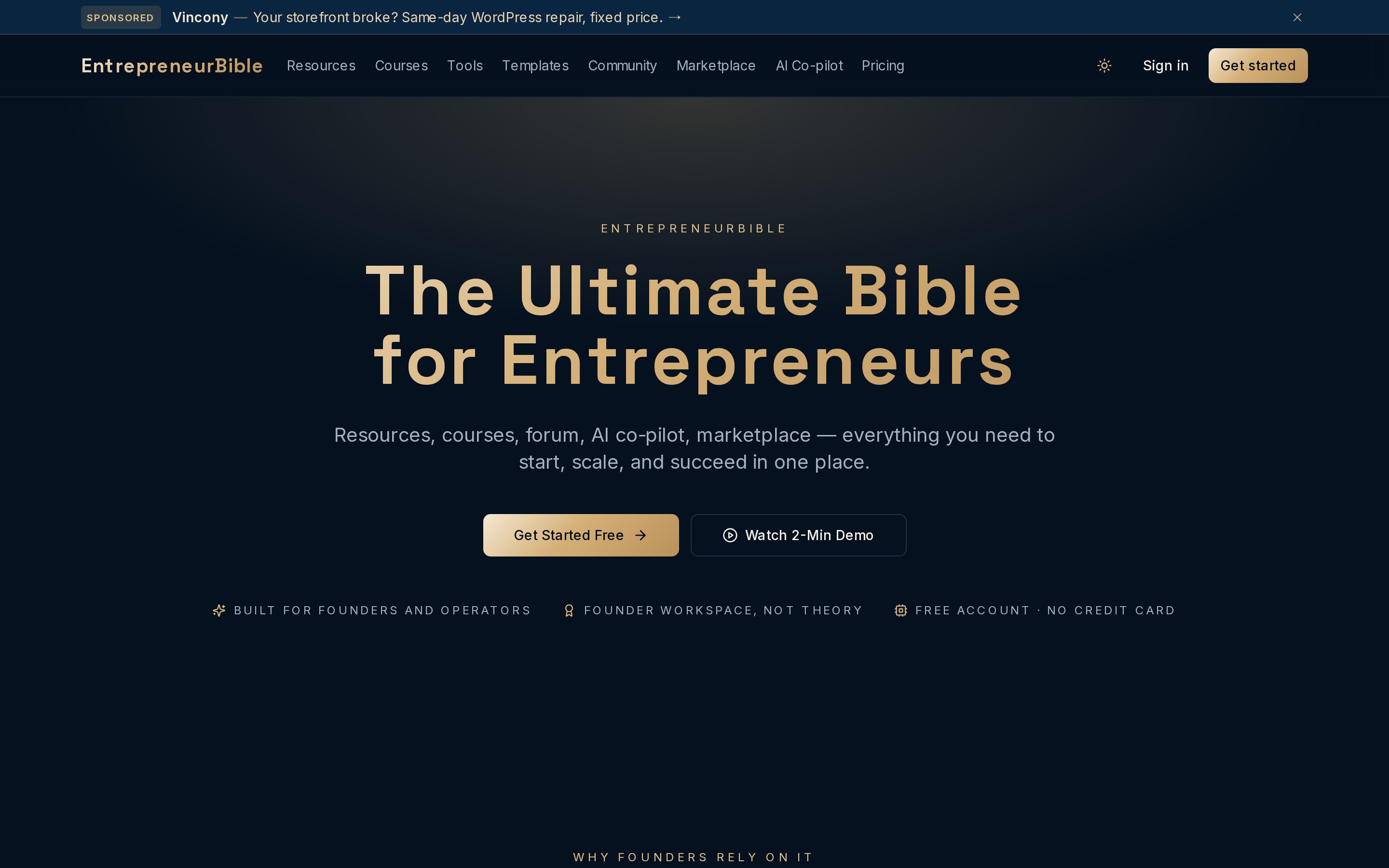 Entrepreneur Bible home page