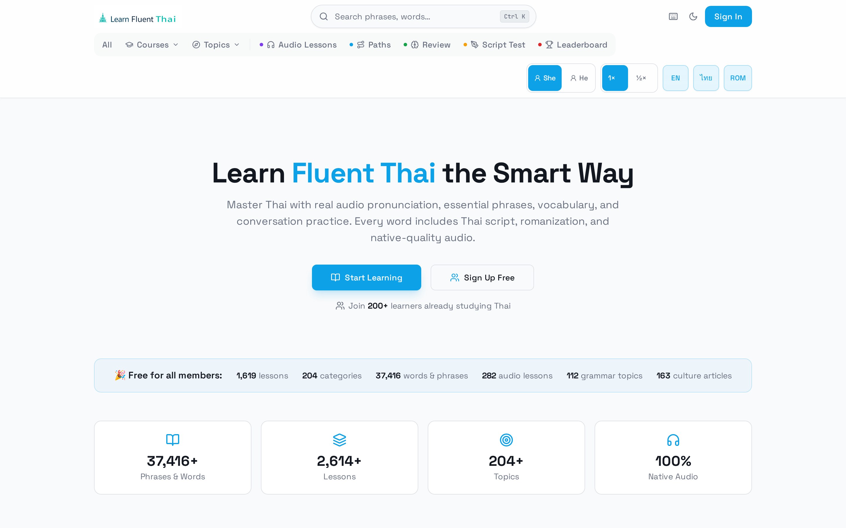 Learn Fluent Thai home page