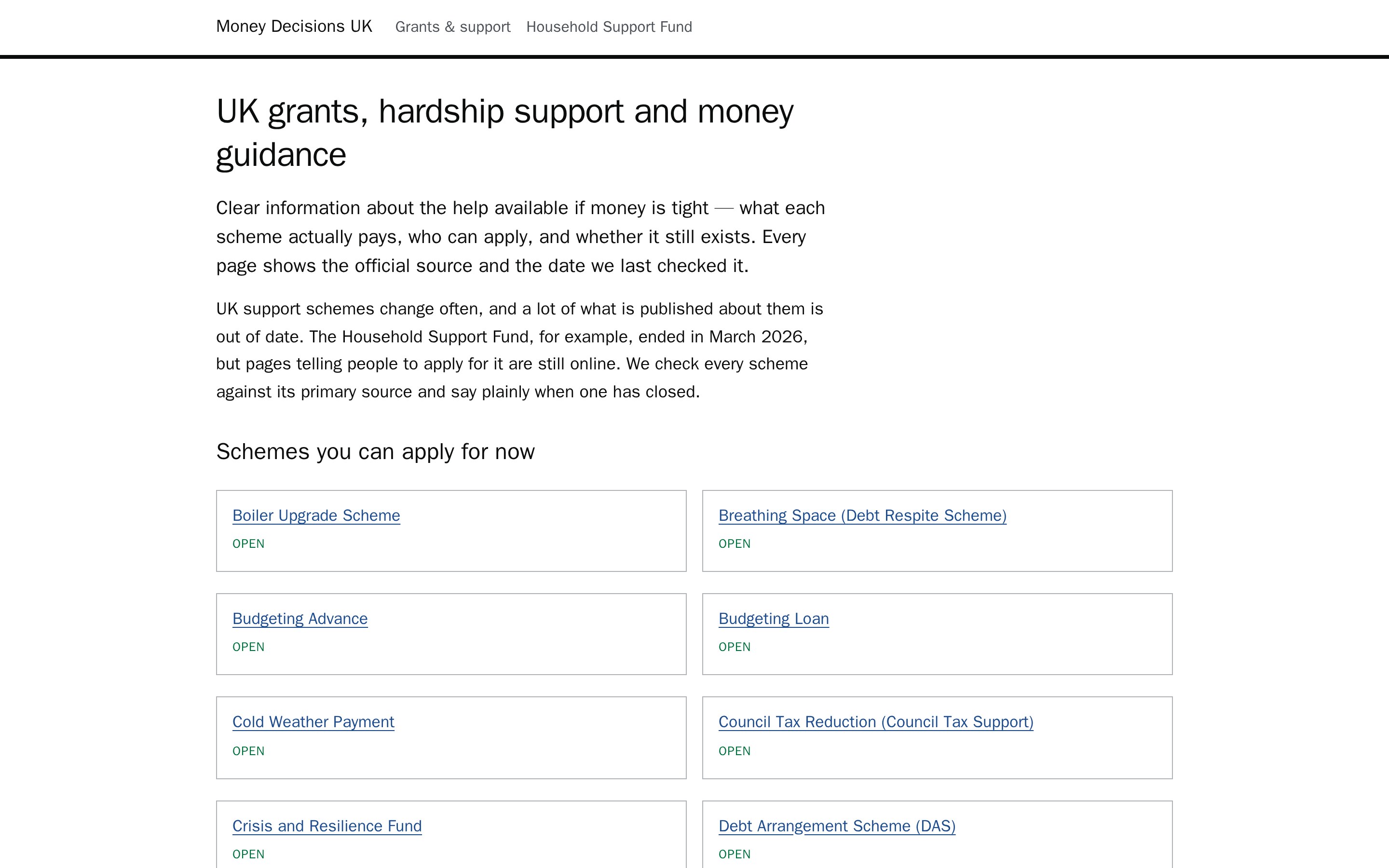 Money Decisions UK home page