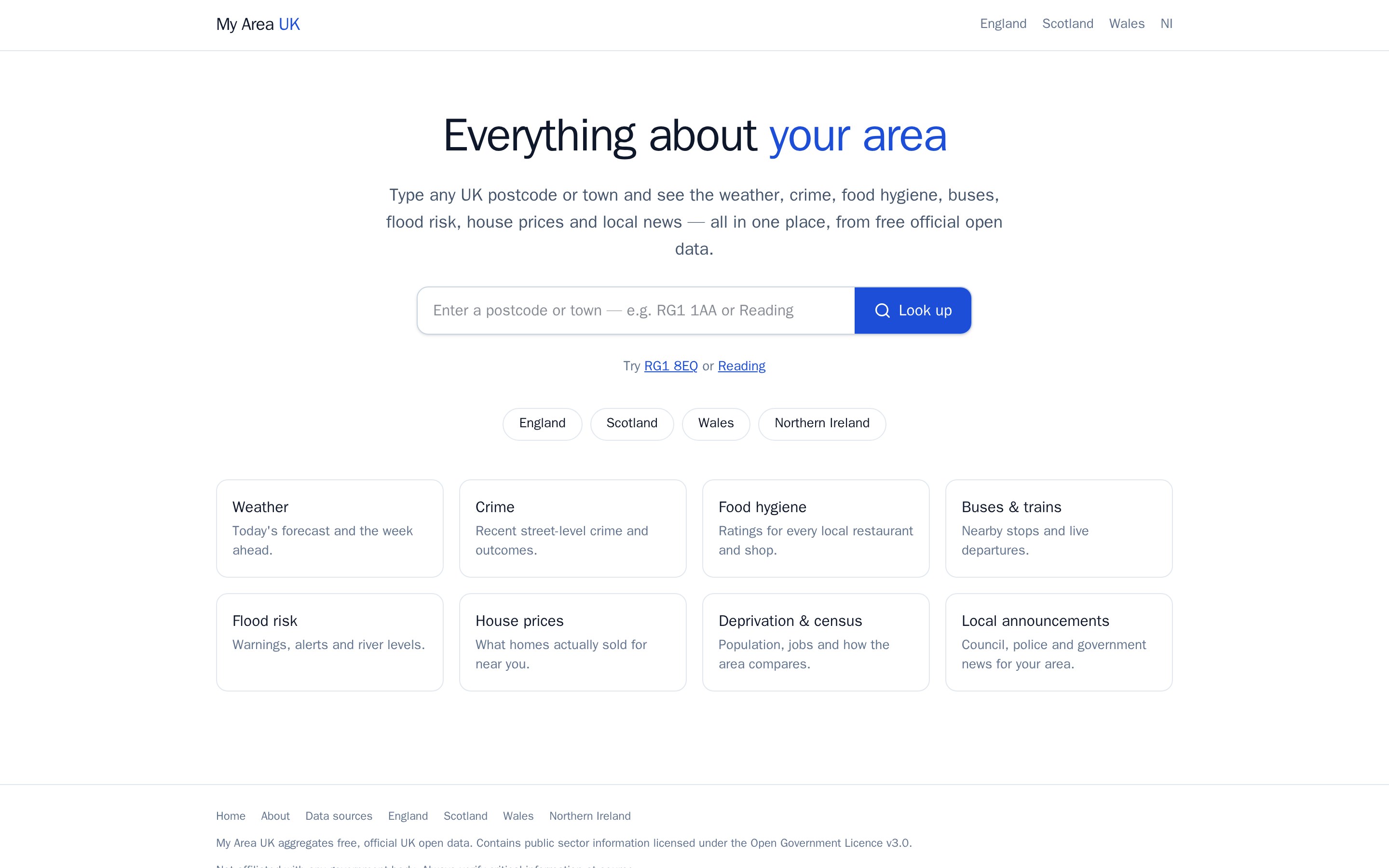 My Area UK home page