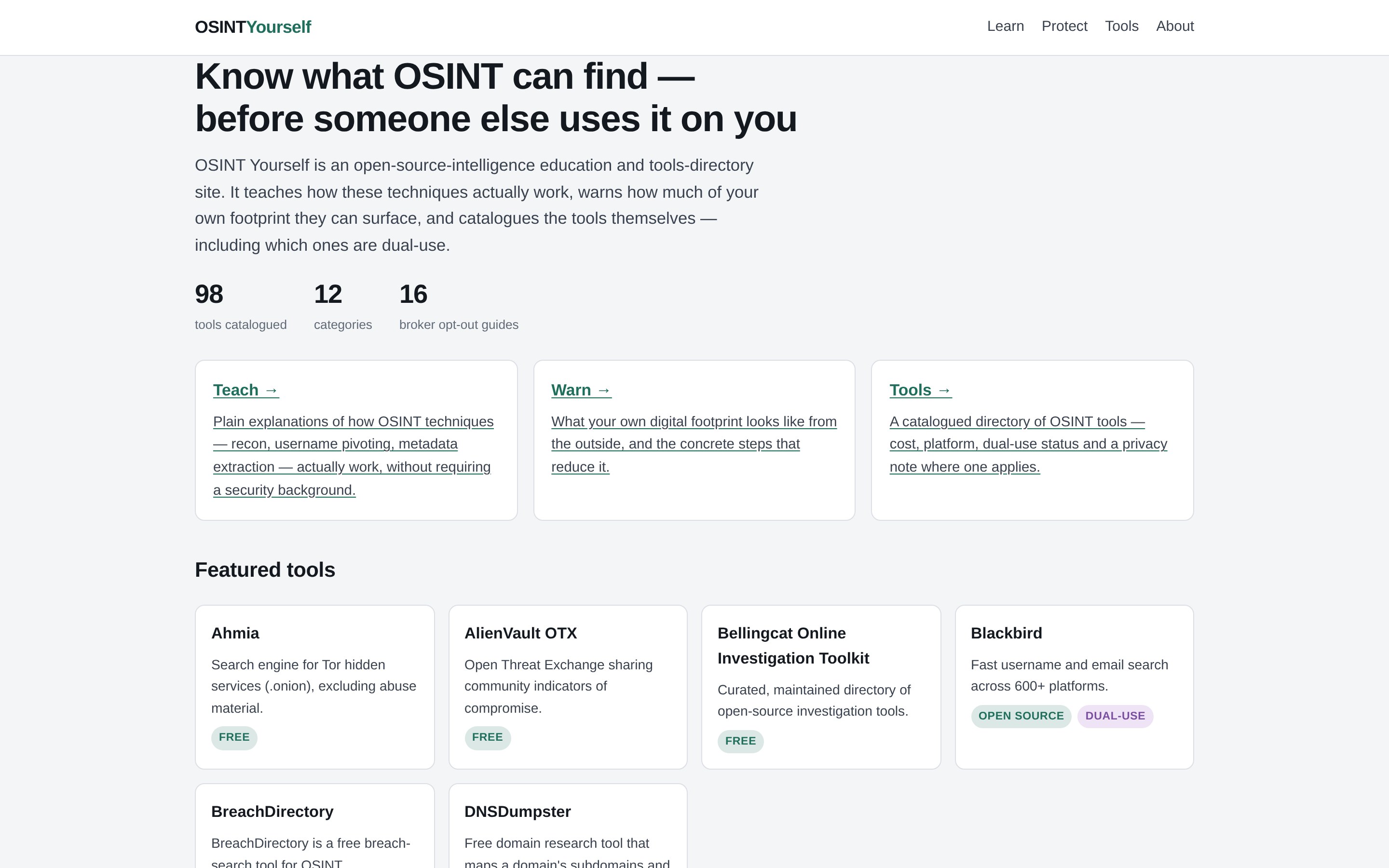 OSINT Yourself home page