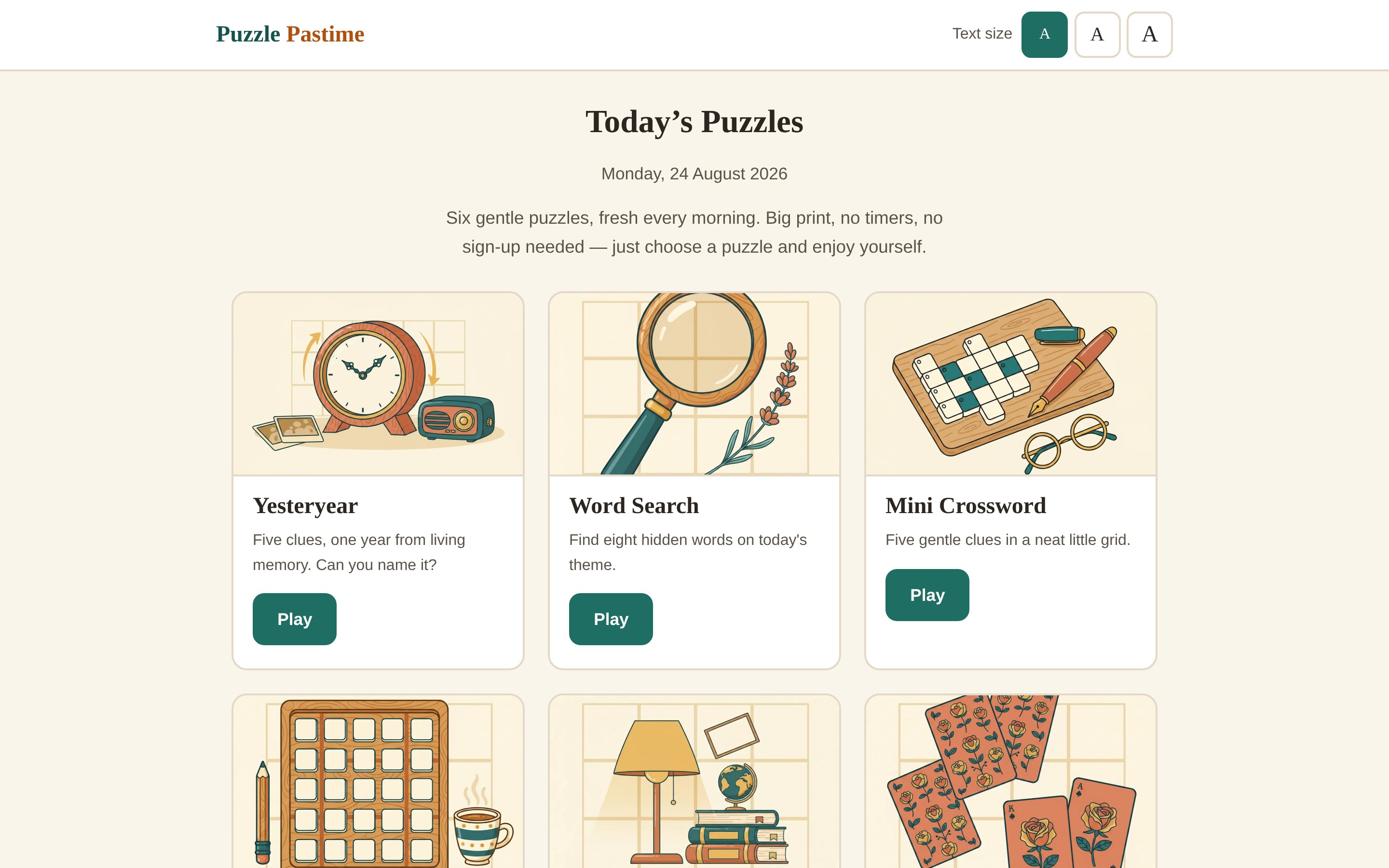Puzzle Pastime home page
