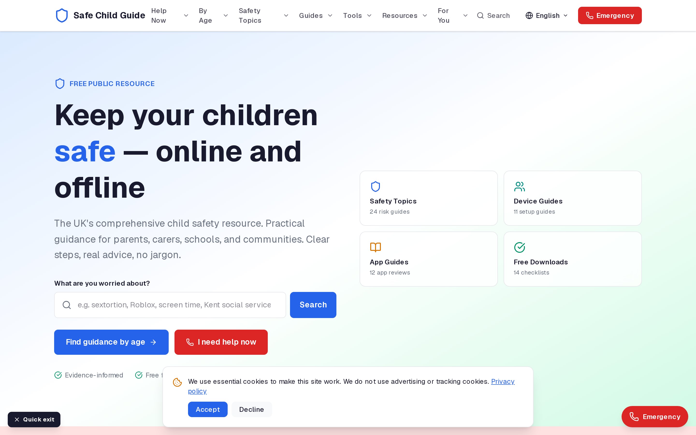 Safe Child Guide home page