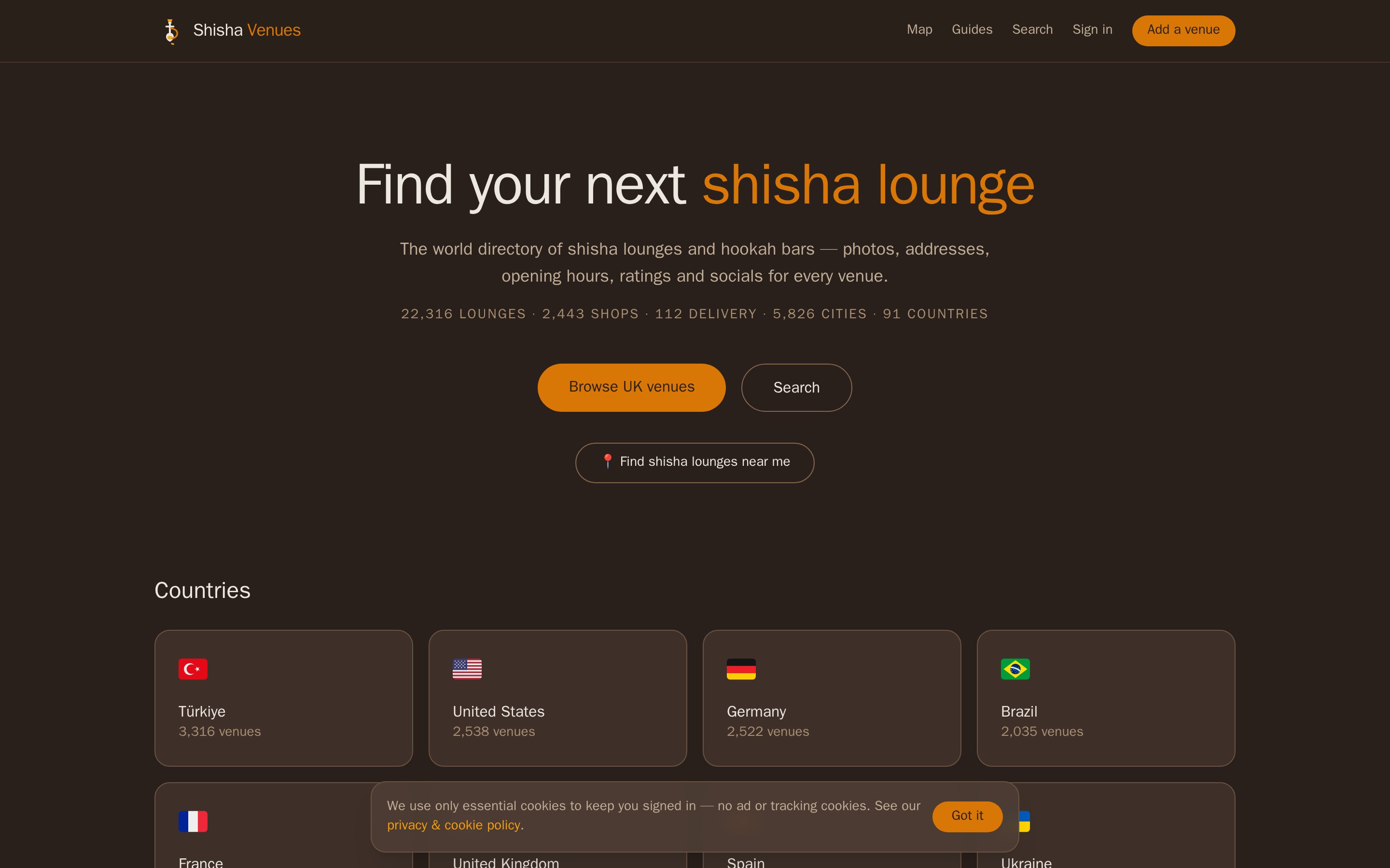 Shisha Venues home page