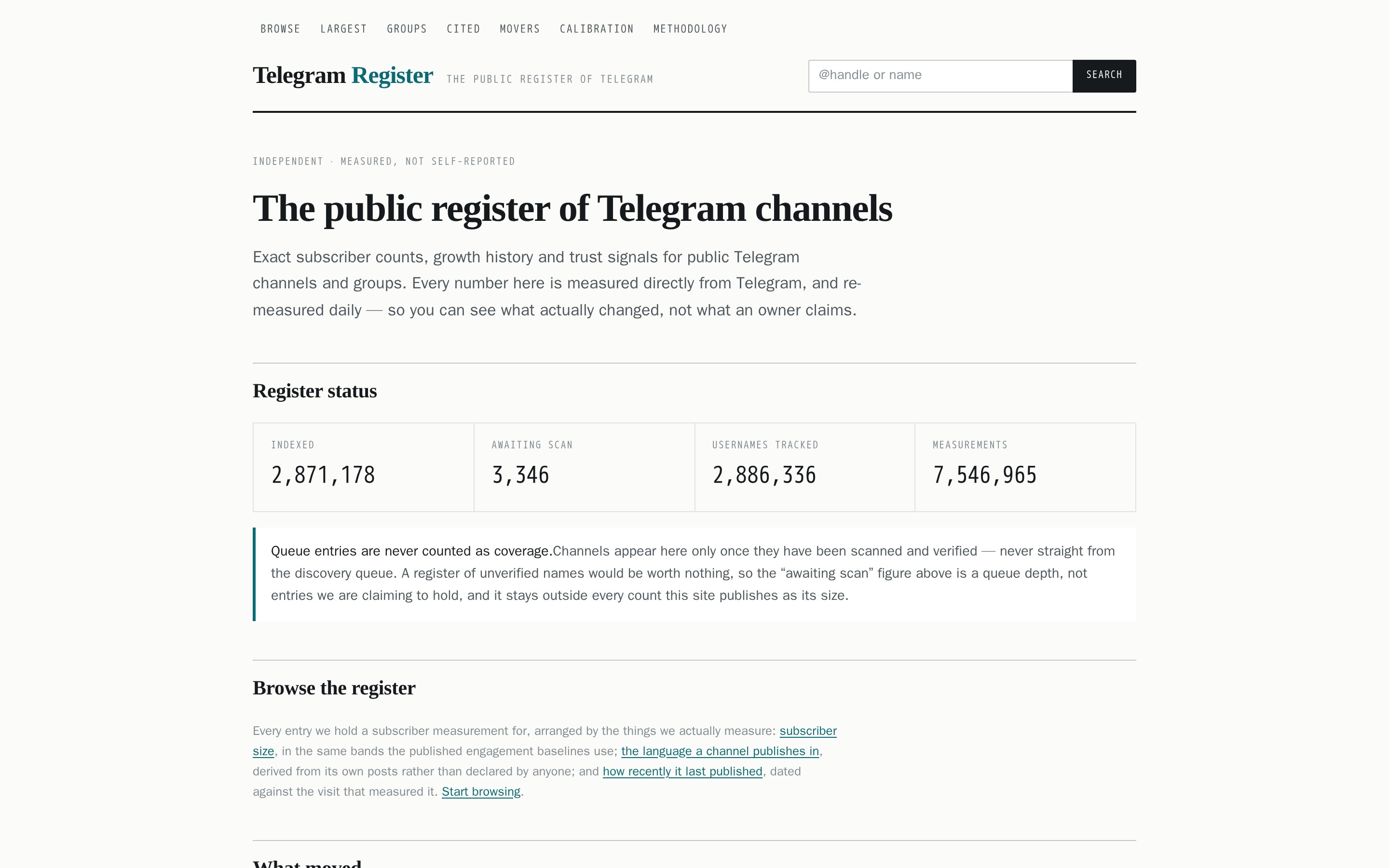 Telegram Register home page