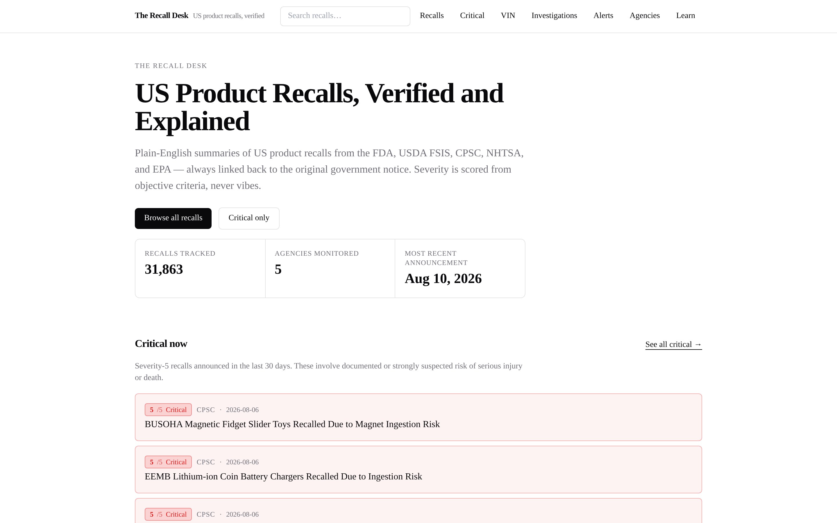 The Recall Desk home page