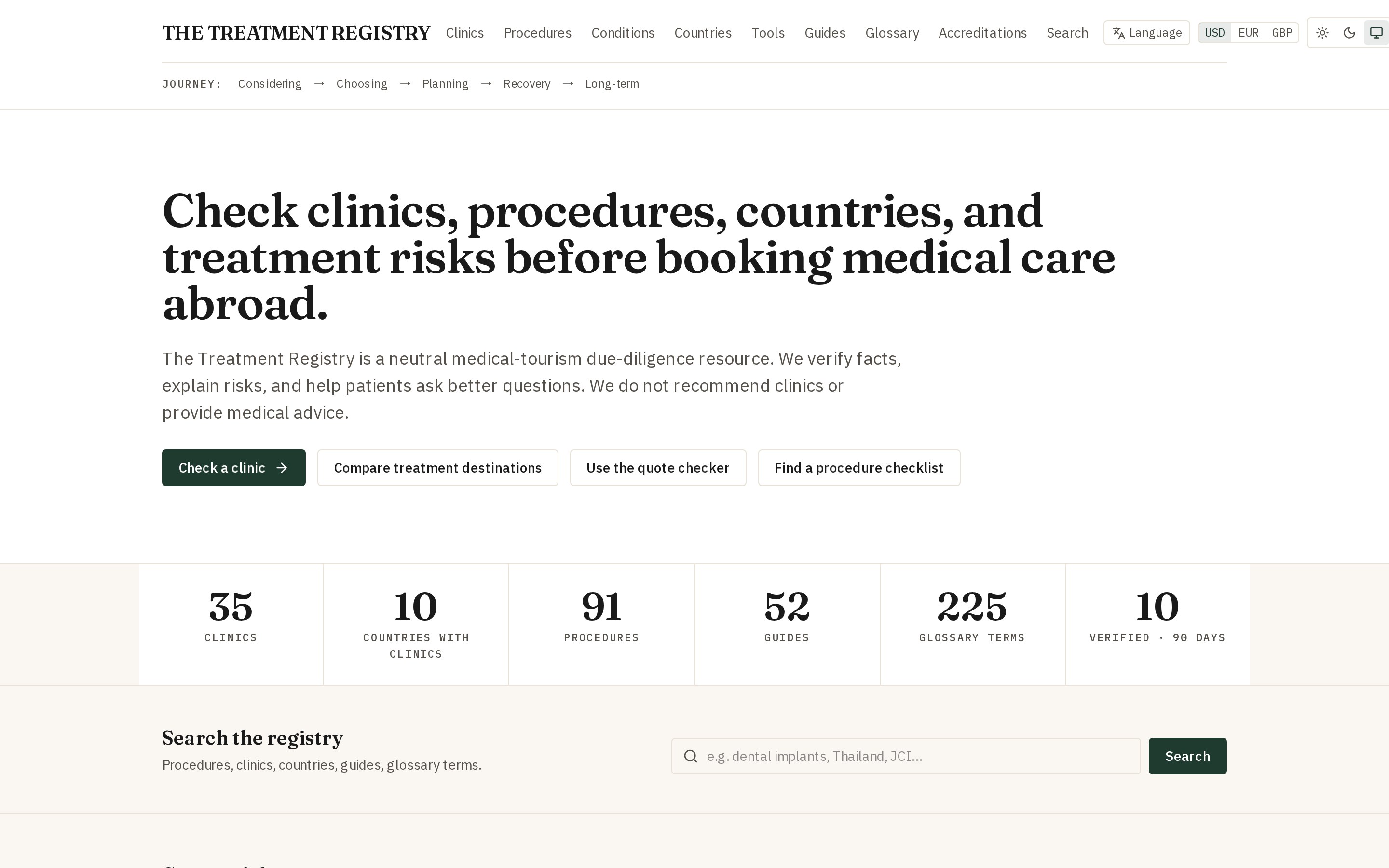 The Treatment Registry home page