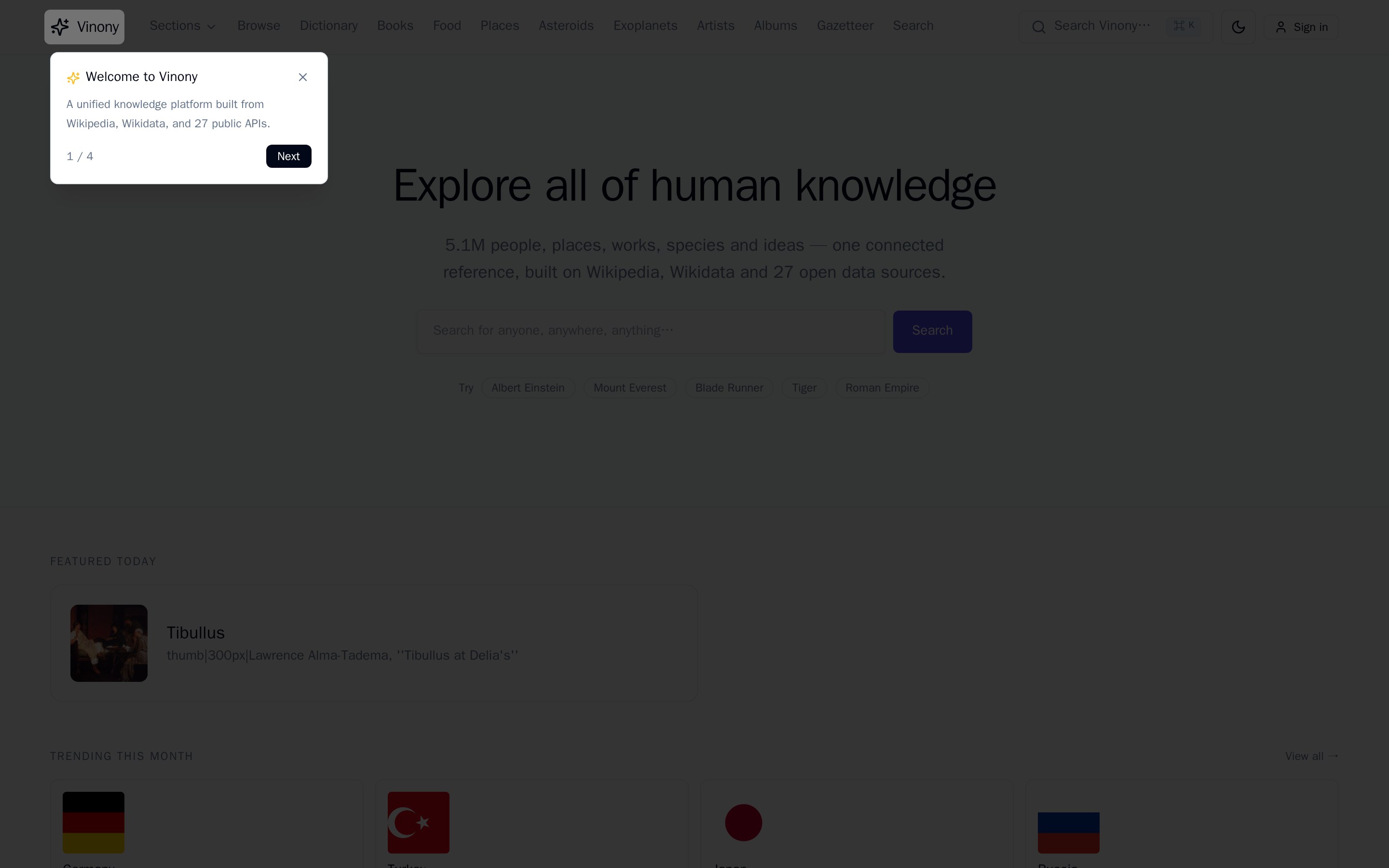 Vinony home page