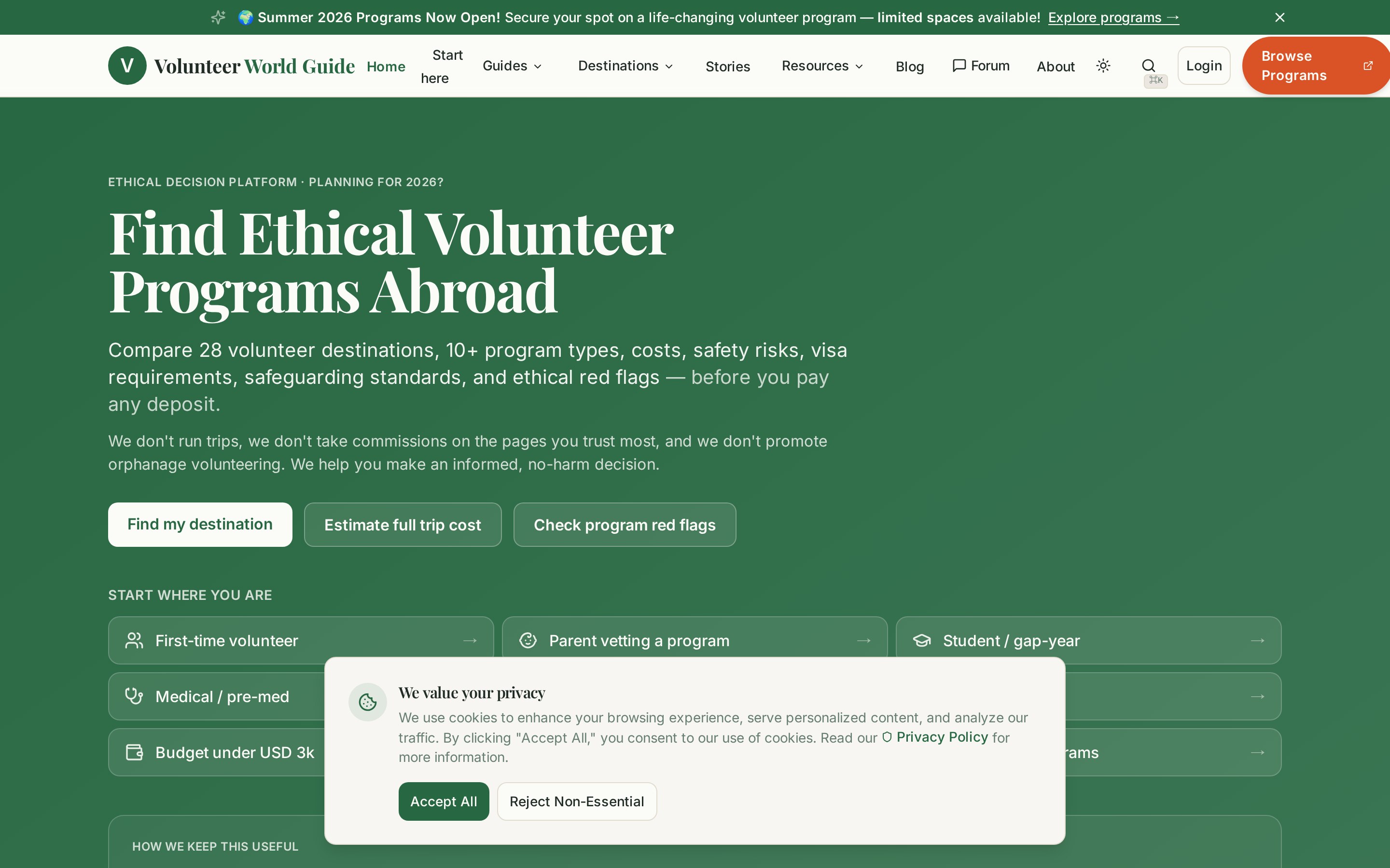 Volunteer World Guide home page