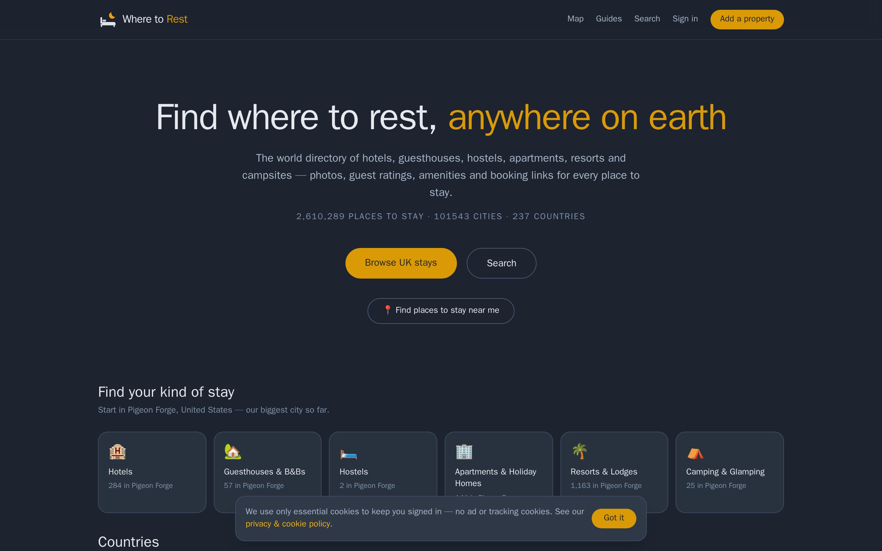 Where to Rest home page