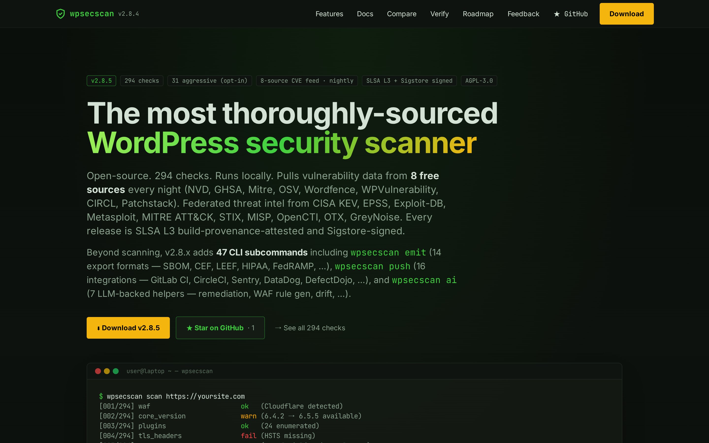 WP Sec Scan home page